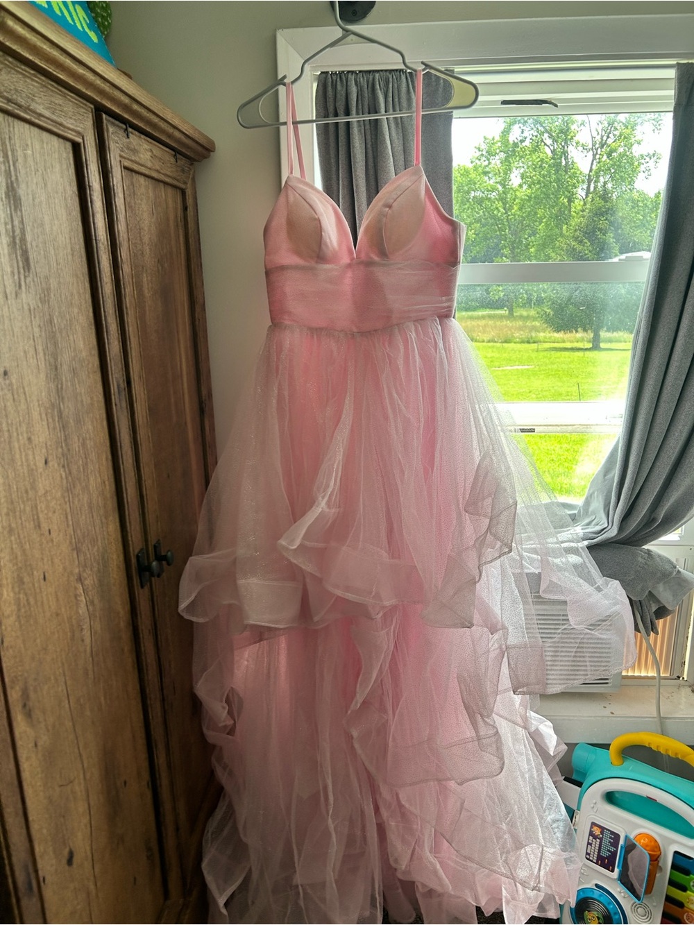 Pink Ruffled Tulle Prom Dress